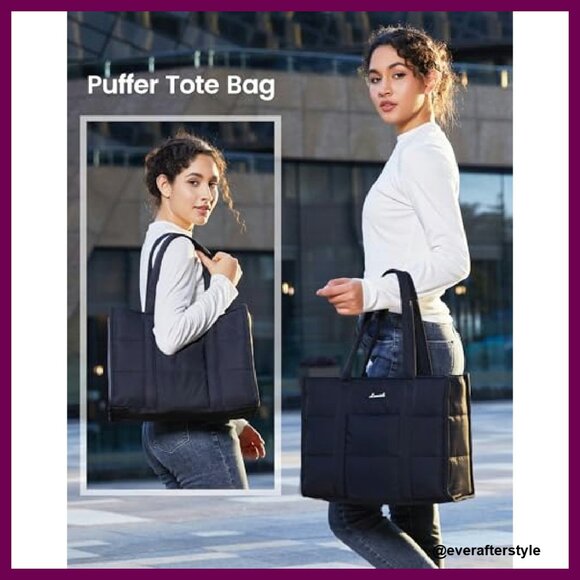 Puffer Tote Bag Quilted Lightweight Casual Shoulder Bag for Work Travel - Picture 3 of 7